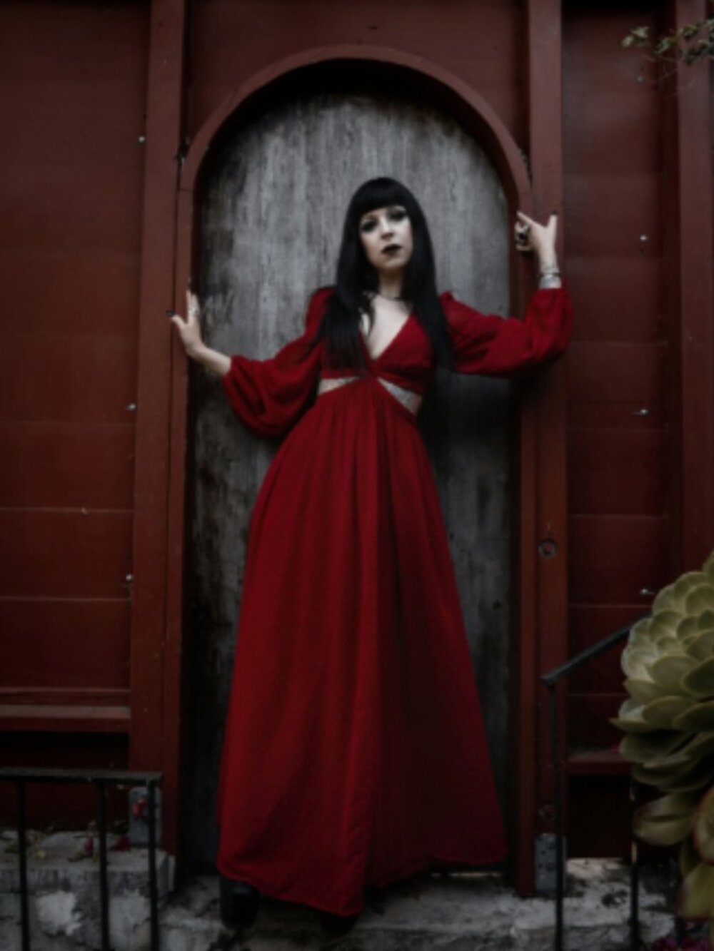 Elegant Red Long-Sleeve Maxi Dress - Women's Formal Gown